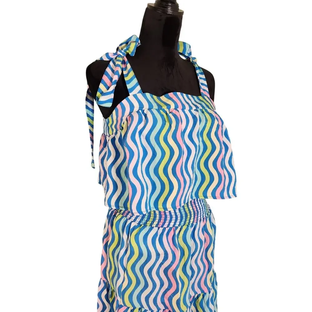 MICHELLE MCDOWELL NWT Sadie Spring Capri Crush Blue 2pc Set, Size Medium
